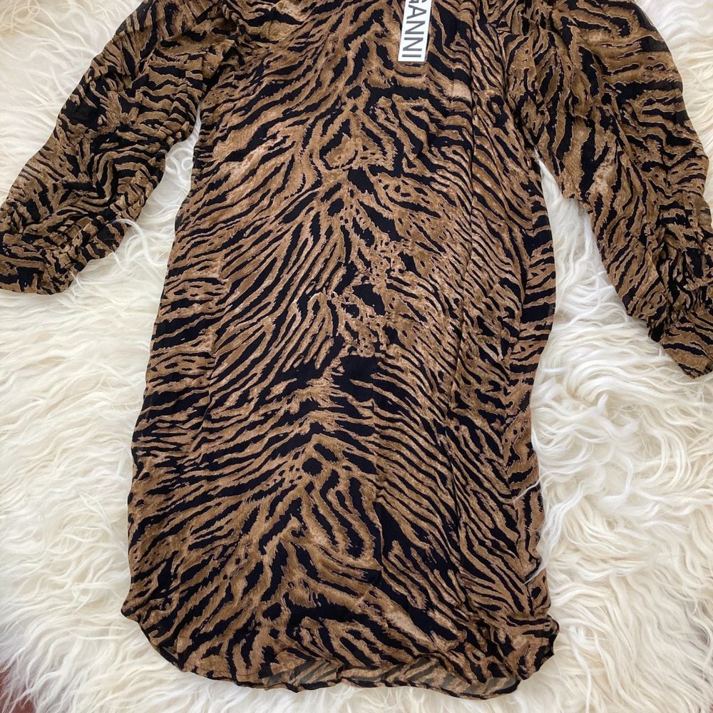 GANNI Animal Print Mini Georgette Dress - Picture 4 of 15